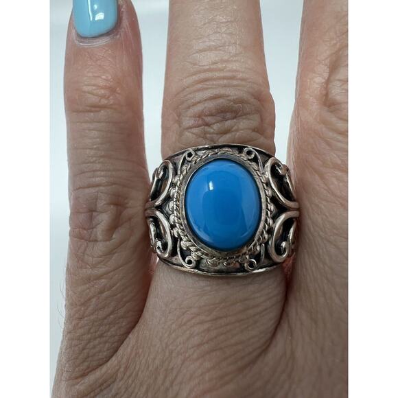 Designer Samuel B. Sterling Silver Sleeping Beauty Turquoise Ring Band Chunky 7 - Picture 1 of 8
